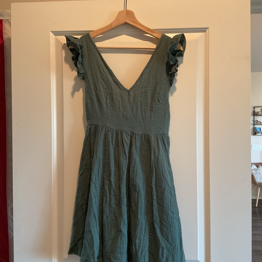 SHEIN Green Mini Dress with Ruffle Sleeves